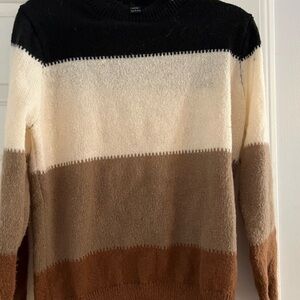 Colorblock Sweater - Black, Cream, Brown